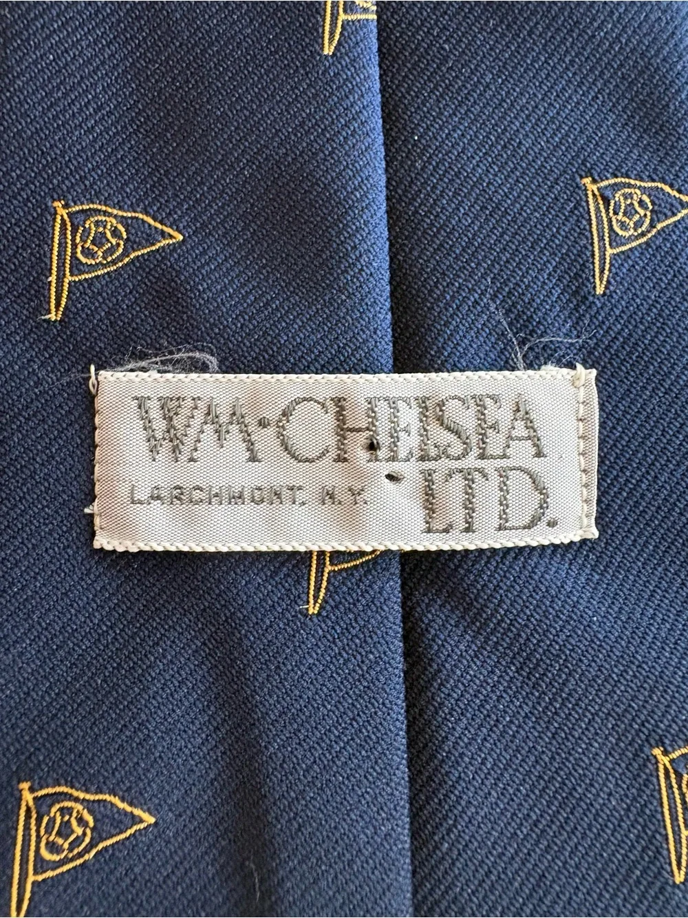 Vintage WM Chelsea Ltd Navy Pennant Flag Tie Larchmont NY 3.25”
